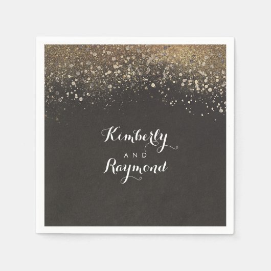 Gouden Glitter Glam Vintage bruiloft Servet (Voorkant)