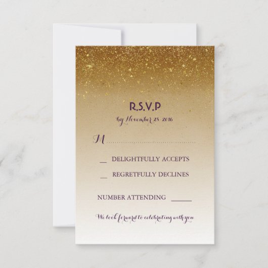 Gouden Glitter Glam Witte Trouw RSVP Kaarten Kaartje (Voorkant)