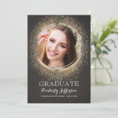 Gouden Glitter Glamour Modern Afstuderen Foto Kaart (Staand voorkant)