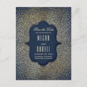 Gouden Glitter Glamour Navy  Save the Date Aankondigingskaart