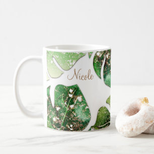 Gouden glitter glans glam tropische bladeren zomer koffiemok