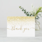 Gouden Glitter Glans Modern Elegante Script Bedankkaart (Staand voorkant)