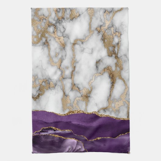 Gouden Glitter Glanzend Wit Marmer Violet Theedoek (Verticaal)