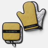 Gouden Glitter, Glitter Achtergrond, Jouw naam Ovenwant & Pannenlap Set (Voorkant / Achterkant)