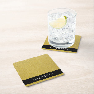 Gouden Glitter, Glitter Achtergrond, Jouw naam Vierkante Kartonnen Onderzetter