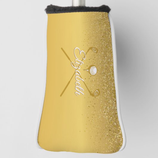 Gouden Glitter Golf Ball Klassieke Script Naam Golfheadcover (Draai 90)