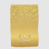 Gouden Glitter Golfbal Klassieke Script Naam Golfhanddoek (Voorkant)