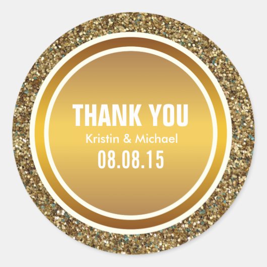 Gouden Glitter & Goud Dank u Label Ronde Stickers (Voorkant)