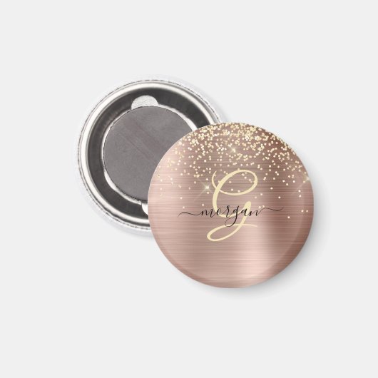 Gouden glitter, gouden monogram, zwarte naam in sc magneet (Voorkant / Achterkant)