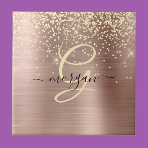Gouden Glitter, Gouden Monogram, Zwarte Script Naa Tegeltje