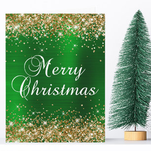 Gouden Glitter Groen Folie Groot Prettig Kerstfees Kaart