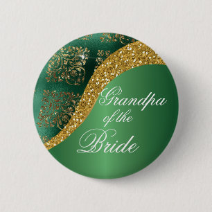 Gouden Glitter Groen Metallic Opa van de Bruid Ronde Button 5,7 Cm