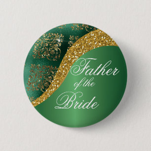 Gouden Glitter Groen Metallic Vader van de Bruid Ronde Button 5,7 Cm