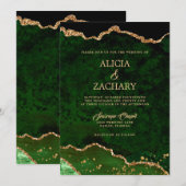 Gouden Glitter Groene Agaat Bruiloft Kaart (Voorkant / Achterkant)