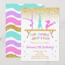 Gouden Glitter Gymnastiek Kids Verjaardag Uitnodig