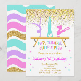 Gouden Glitter Gymnastiek Kids Verjaardag Uitnodig Kaart