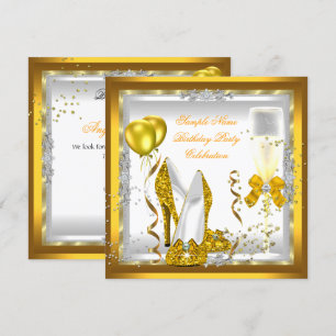 Gouden Glitter Hakken Wit Geel Verjaardagsfeest Kaart