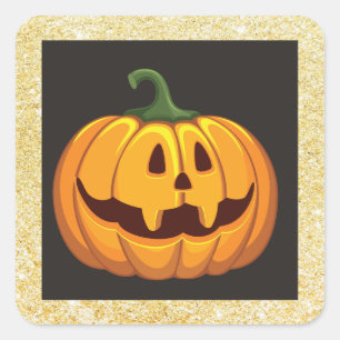 Gouden Glitter Halloween Pompoen Vierkante Sticker
