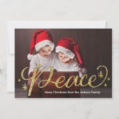 Gouden Glitter Hand Letter Peace Kerstmis Feestdagenkaart (Voorkant)