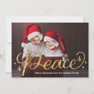 Gouden Glitter Hand Letter Peace Kerstmis Feestdagenkaart