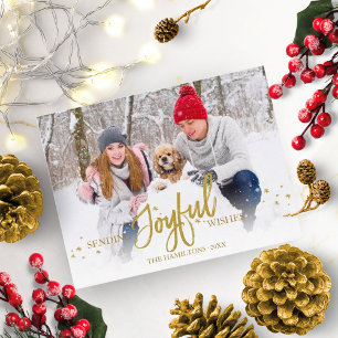 Gouden Glitter Handgeschreven Foto Kerstvakantie Briefkaart