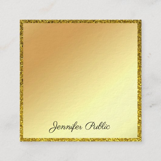 Gouden Glitter Handgeschreven Script Modern Elegan Vierkante Visitekaartje (Voorkant)