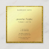 Gouden Glitter Handgeschreven Script Modern Elegan Vierkante Visitekaartje (Achterkant)
