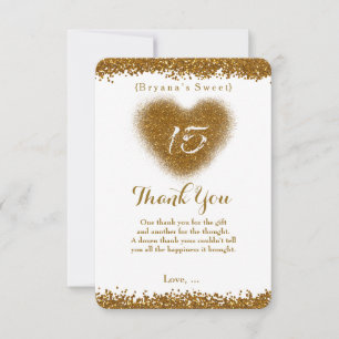 Gouden Glitter Hart 15 Quinceincera Dankkaart Bedankkaart