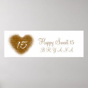 Gouden Glitter Hart 15 Quinceincera Feest Banner Poster