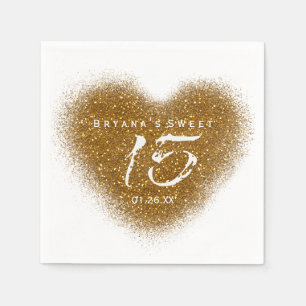 Gouden Glitter Hart 15 Quinceincera Feestservetten Servetten