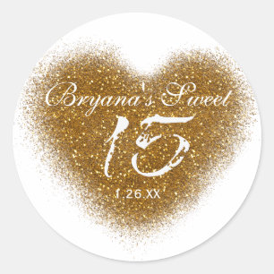 Gouden Glitter Hart 15 Quinceincera Feeststickers Ronde Sticker