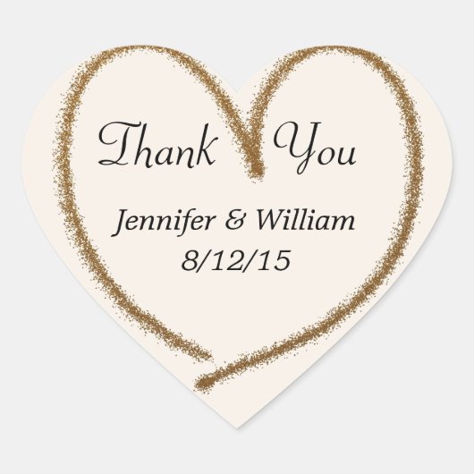 Gouden Glitter Hart Custom Wedding Favor Sticker (Voorkant)