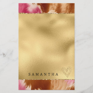 Gouden Glitter Hart Roze Koeienhuid Western Cowgir Briefpapier