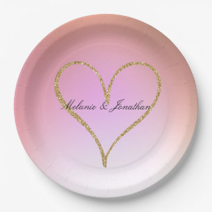 Gouden Glitter Hart Roze Ombre Papieren Bordje