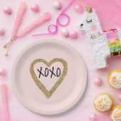 Gouden Glitter Hart XOXO Papieren Bordje (Feest)