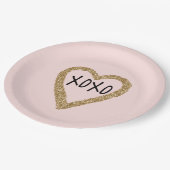 Gouden Glitter Hart XOXO Papieren Bordje (Gekanteld)
