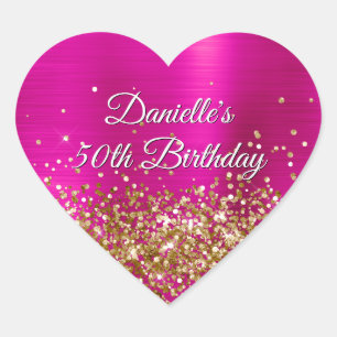 Gouden Glitter Heet Roze Folie 50ste Verjaardag Hart Sticker