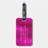 Gouden Glitter Heet Roze Folie Fancy Monogram Bagagelabel (Achterkant verticaal)