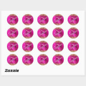 Gouden Glitter Heet Roze Folie Fancy Monogram Ronde Sticker (Vel)