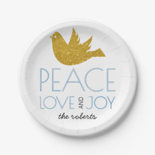 Gouden glitter holly berry Joy Love Peace Christma Papieren Bordje