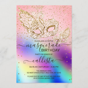 Gouden Glitter Holografische Maskerade Verjaardag Kaart