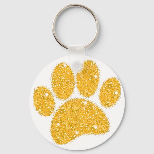 Gouden Glitter Hond Pawprint Sleutelhanger (Voorkant)