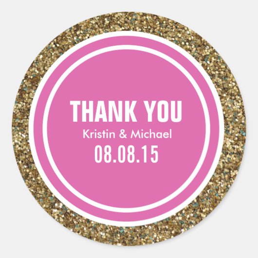 Gouden Glitter Hot Pink Custom Bedankt Label (Voorkant)