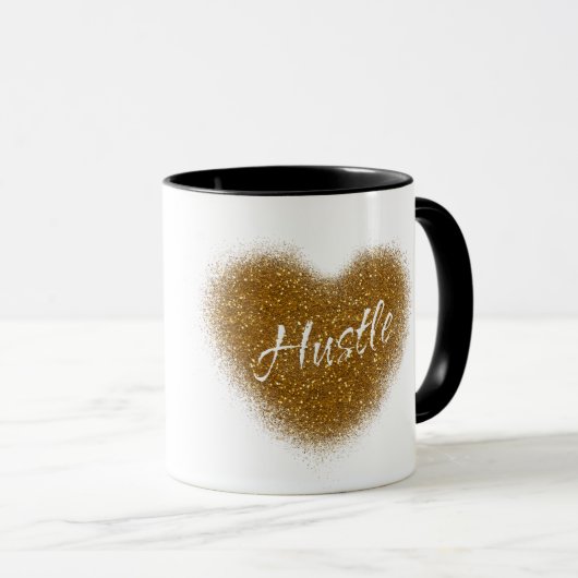 Gouden Glitter HUSTLE Hart Gepersonaliseerde Koffi Mok (Voorkant rechts)