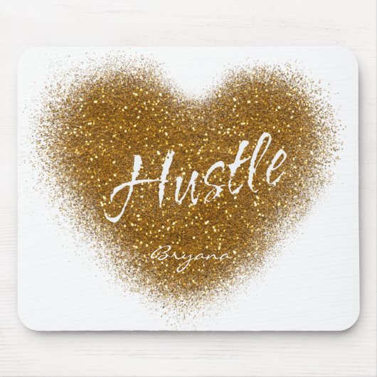 Gouden Glitter HUSTLE Hart Gepersonaliseerde Muism Muismat (Voorkant)