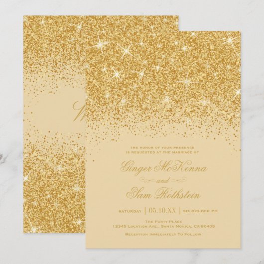 Gouden Glitter Huwelijksuitnodigingen Kaart (Voorkant / Achterkant)