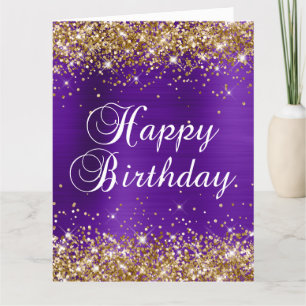 Gouden Glitter Indigo Paarse Folie Grote Verjaarda Kaart