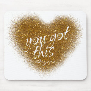 Gouden Glitter JE KAN HET Glamour Hart Muismat