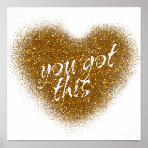 Gouden Glitter JE KAN HET Glamour Hart Muurprint Poster