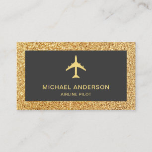 Gouden Glitter Jet Vliegtuig Vliegtuig Luchtvaartm Visitekaartje